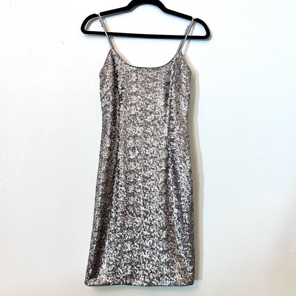 Trina Turk Women's Midi Platinum Sequin Dress Sleeveless Lined Full Zip Size 2